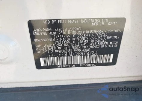 2011 Subaru Forester 2.5X Premium from USA, damaged, VIN JF2SHADC2BH750694